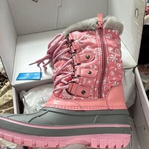 Pink and Gray Snow Boots with Fur Trim